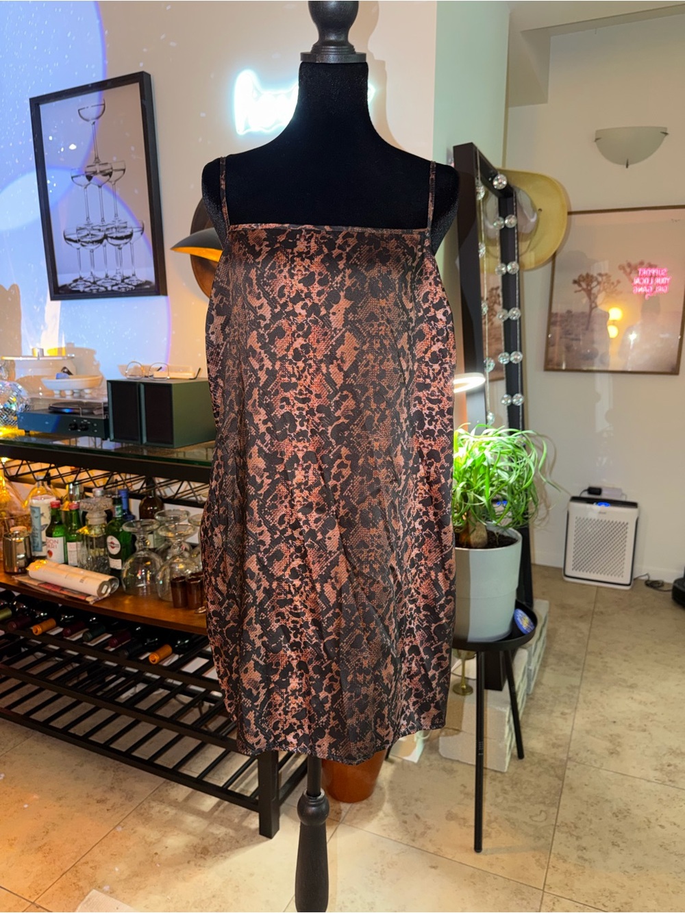 Women's Pink Snake-Print Slip Dress
